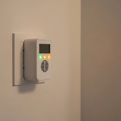 Modern carbon monoxide and explosive gas detector plugged into a wall outlet