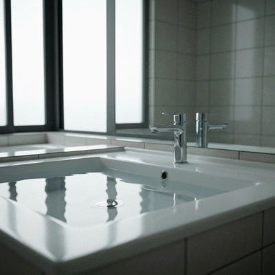 Slow draining bathroom sink with clear stagnant water