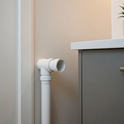 Close up of a repaired PVC pipe join in a residential setting